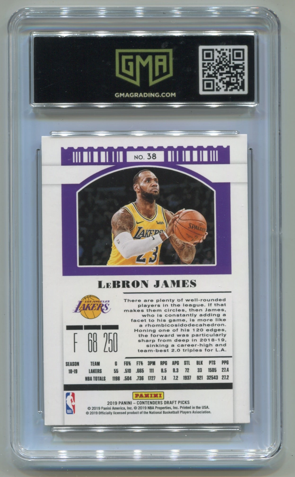 2019-20 Panini Contenders Season Ticket #38 LeBron James GMA 8.5
