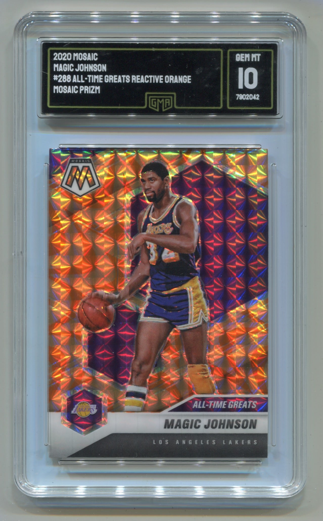 2020-21 Panini Mosaic Reactive Orange #288 Magic Johnson GMA 10