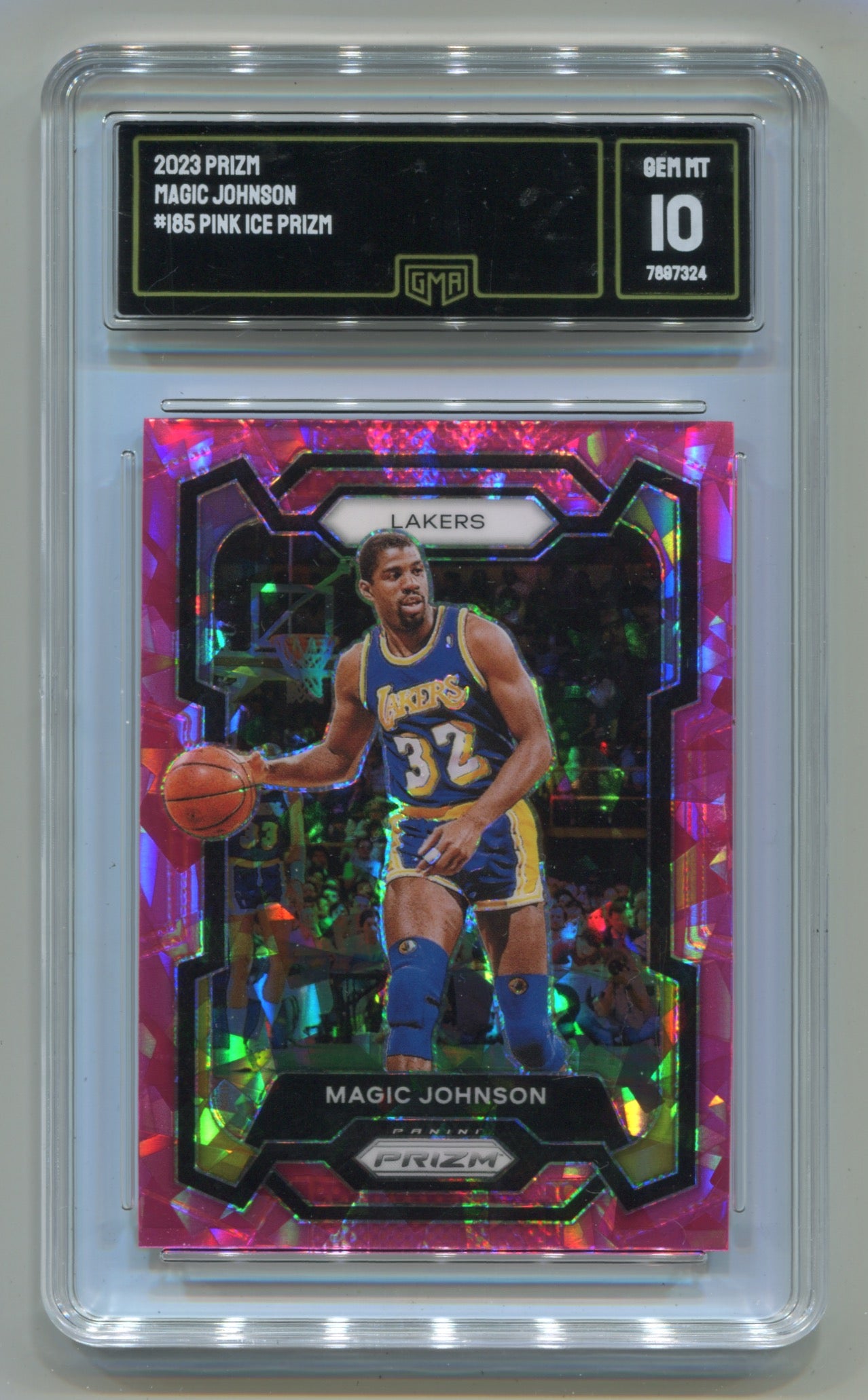 2023-24 Panini Prizm Pink Ice Prizm #185 Magic Johnson GMA 10