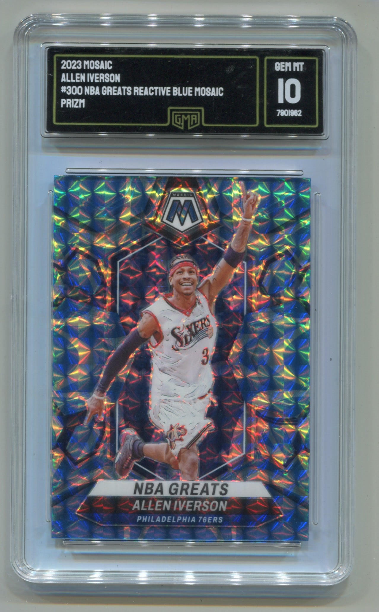 2023-24 Panini Mosaic Reactive Blue #300 Allen Iverson GMA 10