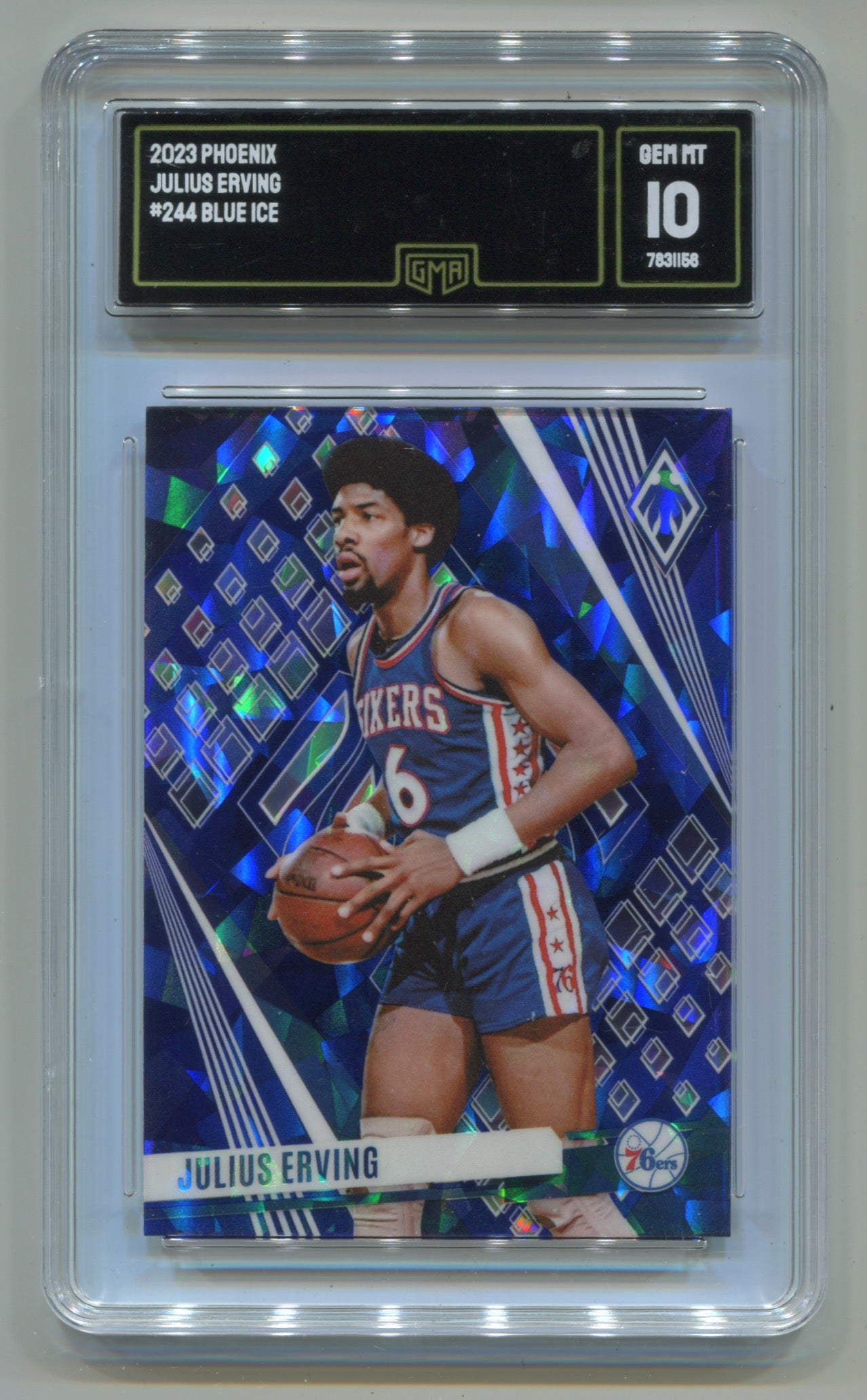 2023-24 Panini Phoenix Blue Ice #244 Julius Erving GMA 10