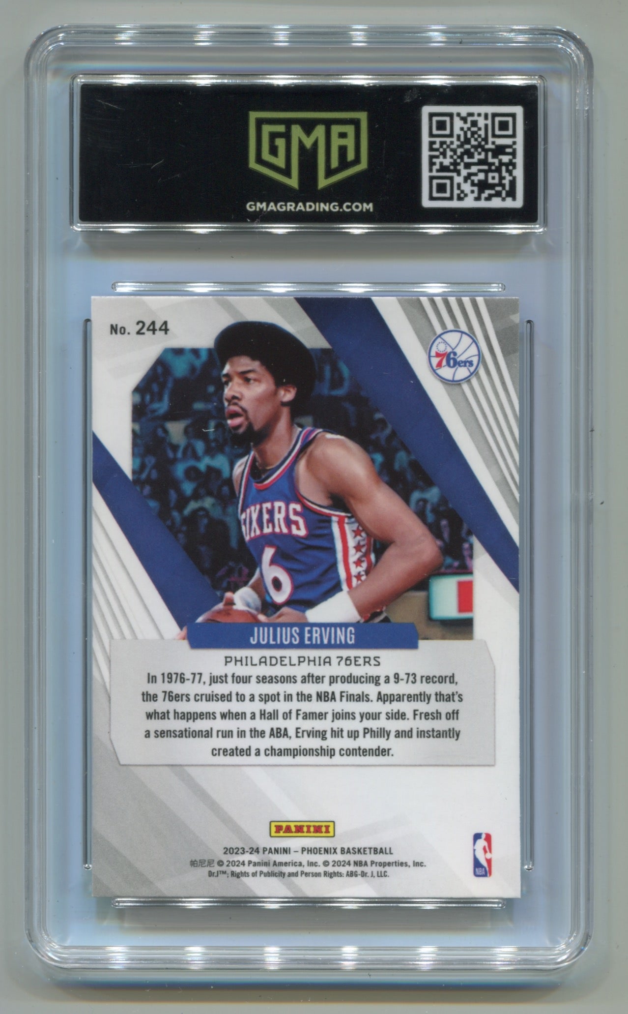 2023-24 Panini Phoenix Blue Ice #244 Julius Erving GMA 10