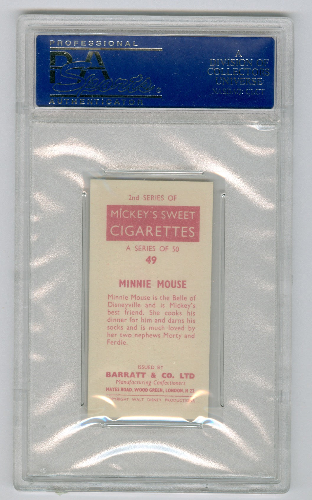 1957 Barratt & Co. Ltd. Walt Disney Characters #49 Minnie Mouse PSA 5