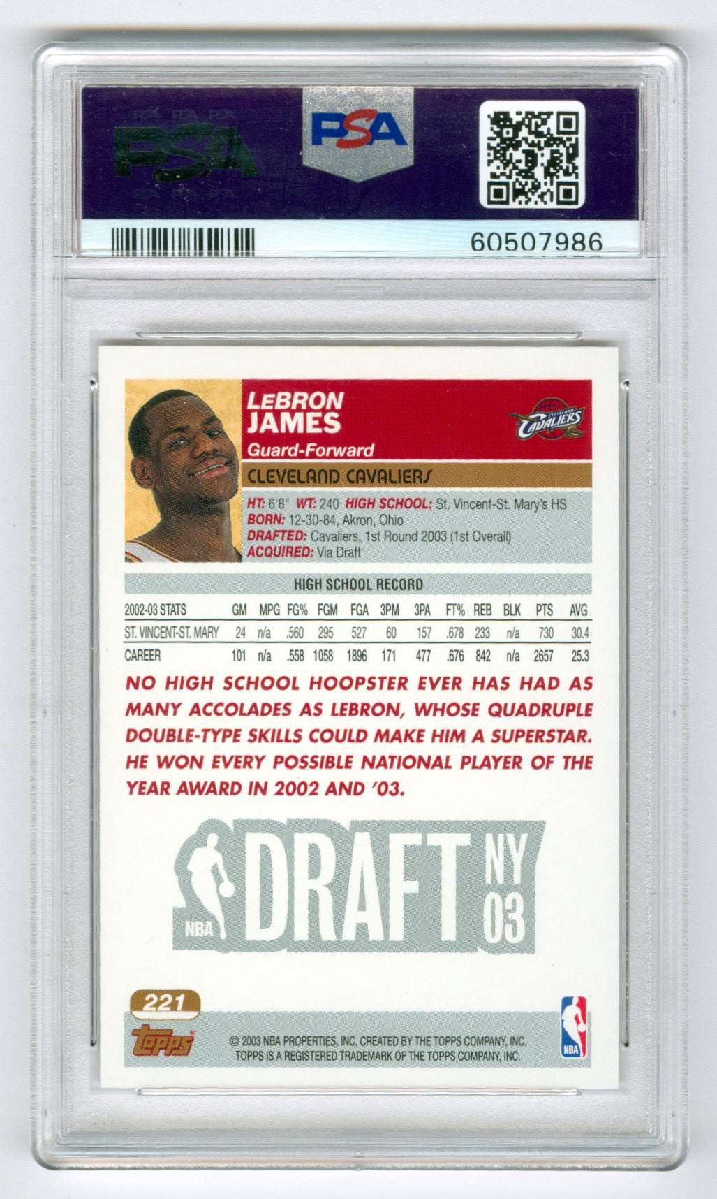 2003-04 Topps #221 LeBron James PSA 8 (Rookie)