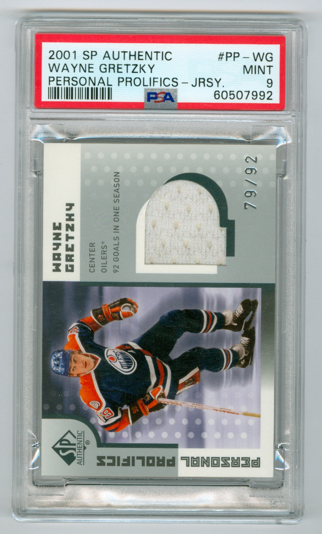 2001-02 SP Authentic Personal Prolifics Jersey #PP-WG Wayne Gretzky #79/92 PSA 9