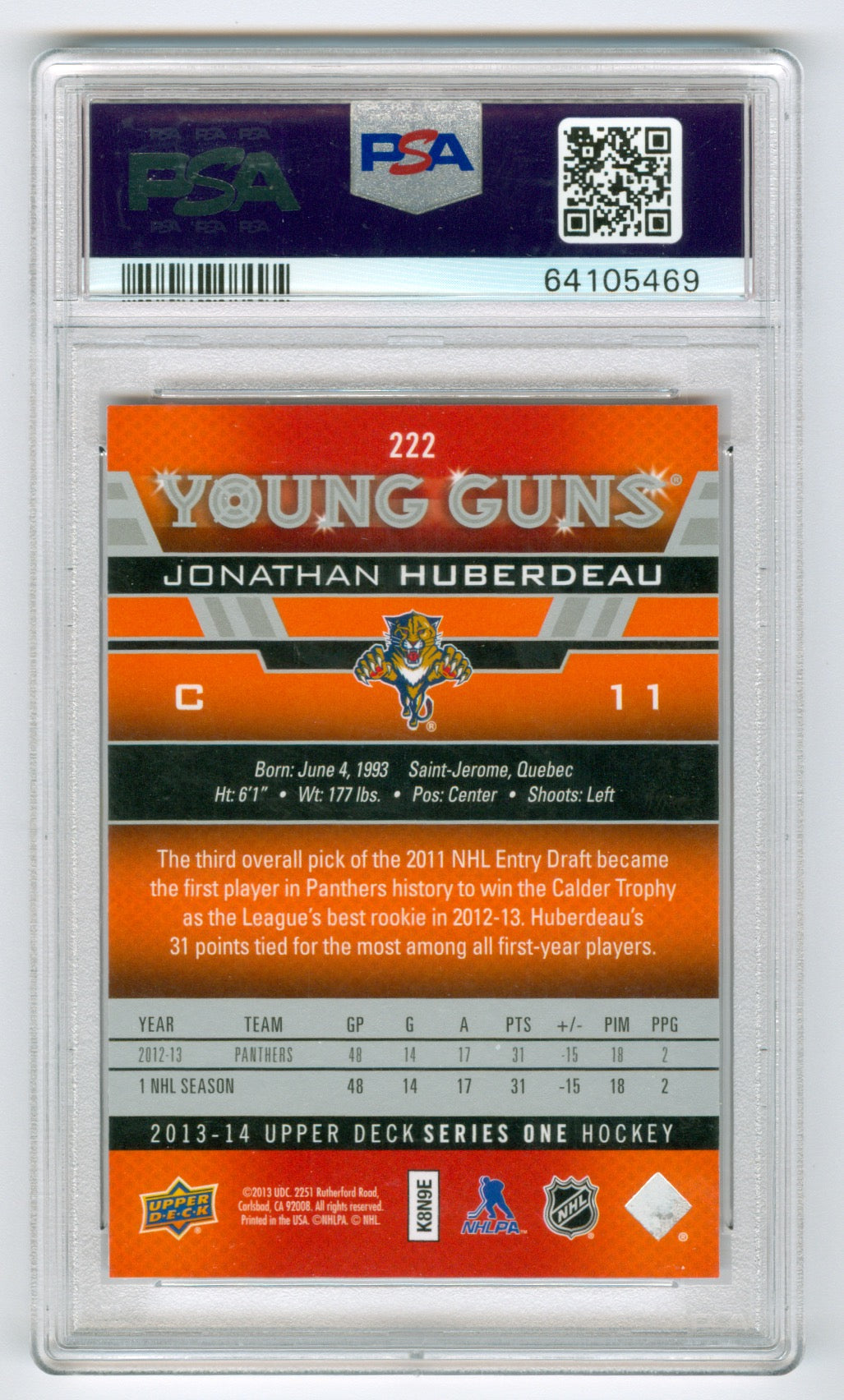 2013-14 Upper Deck #222 Jonathan Huberdeau PSA 10 (Rookie)