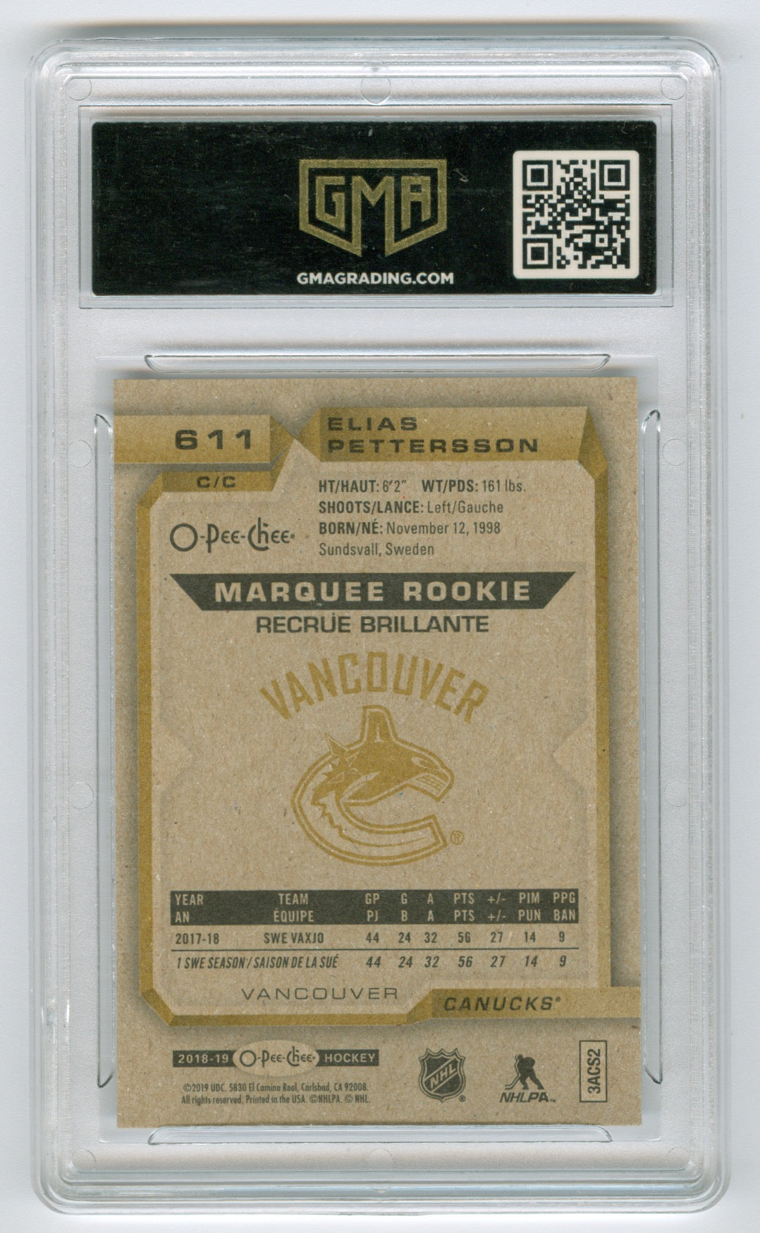 2018-19 O-Pee-Chee #611 Elias Pettersson GMA 9 (Rookie)