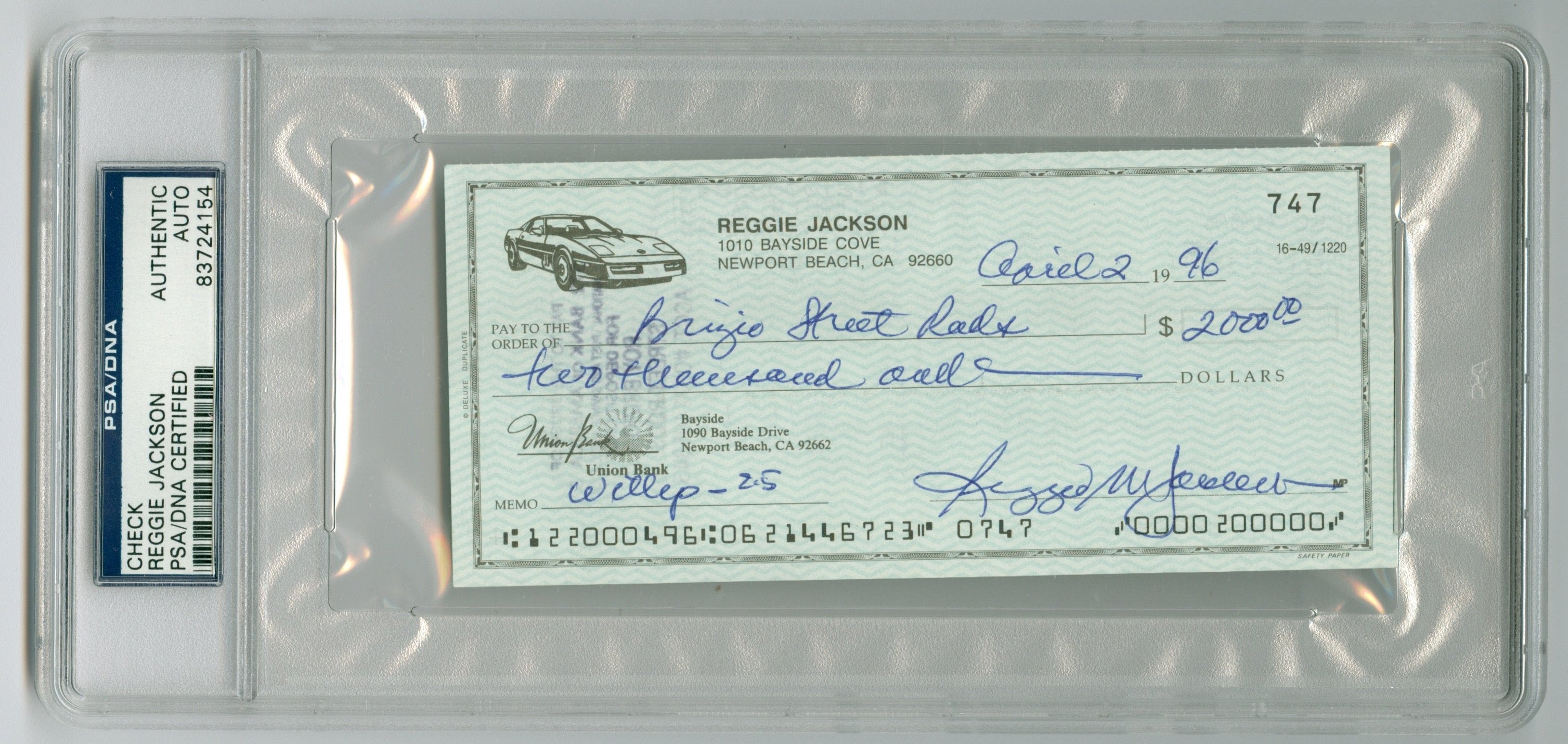 Reggie Jackson Signed Check PSA/DNA Certified | Eastridge Sports Cards
