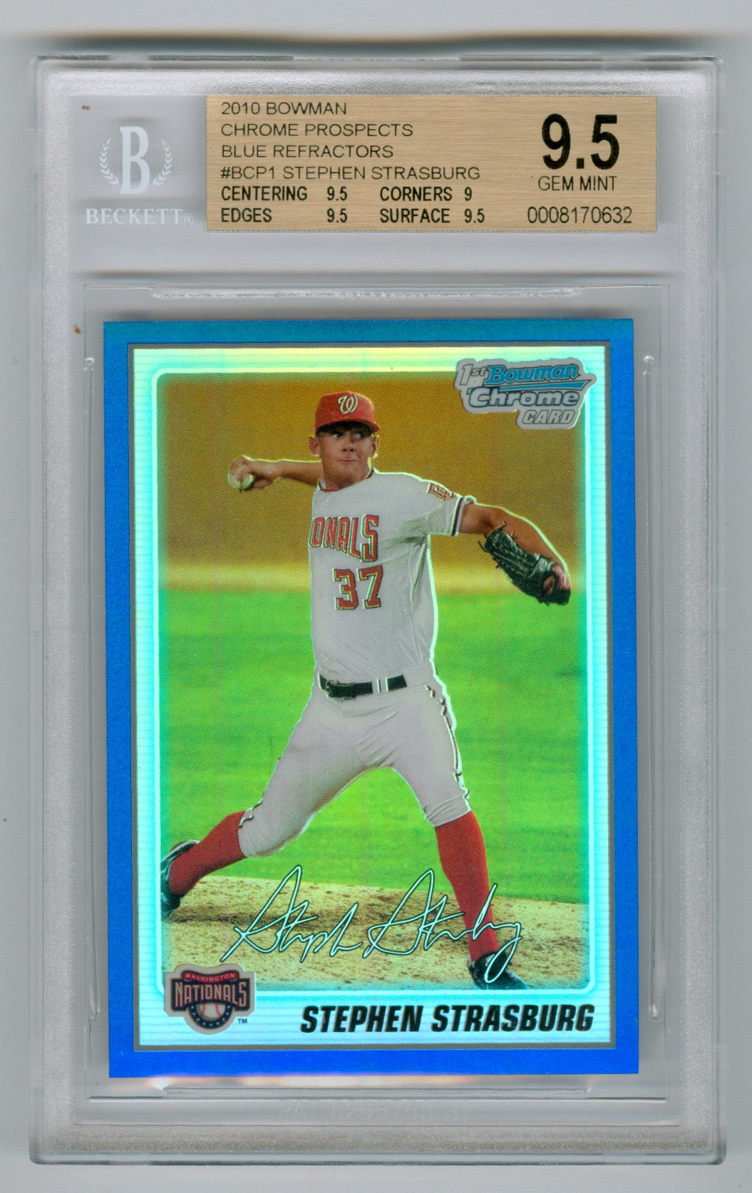 2010 Bowman Chrome Prospects Blue Refractor #BCP1 Stephen Strasburg #055/250 BGS 9.5