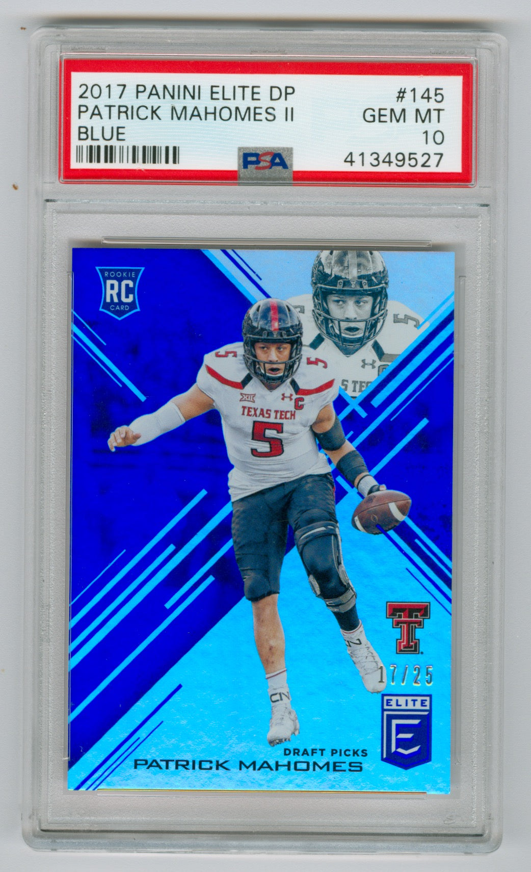 2017 Elite Draft Picks Blue #145 Patrick Mahomes II #17/25 PSA 10 (Rookie)
