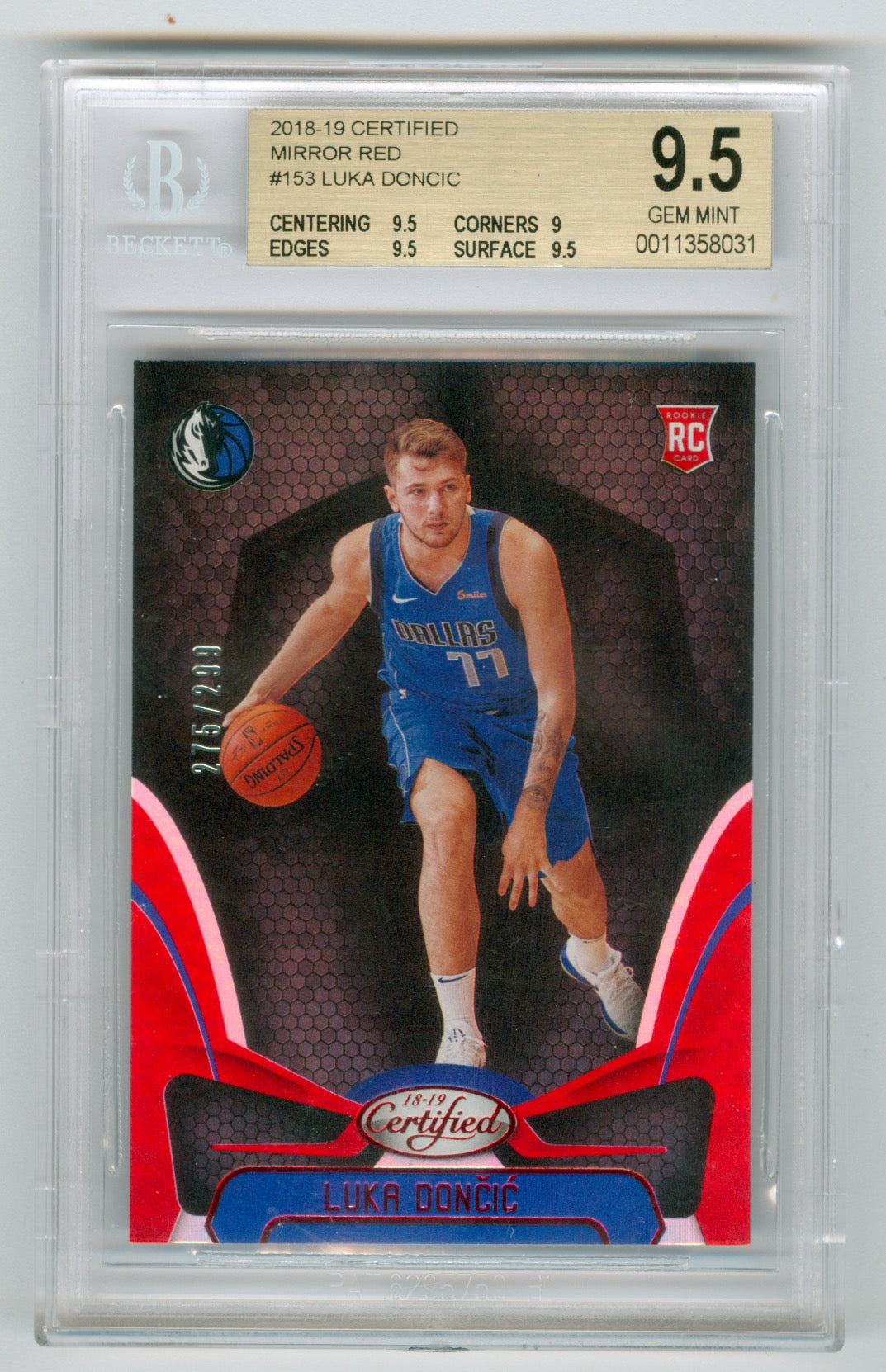 2018-19 Certified Mirror Red #153 Luka Doncic #275/299 BGS 9.5 (Rookie) | Eastridge Sports Cards