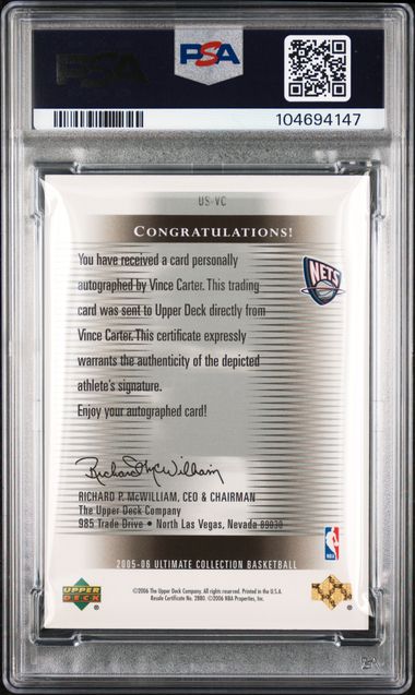 2005-06 Ultimate Collection Signatures #USVC Vince Carter PSA 10 | Eastridge Sports Cards