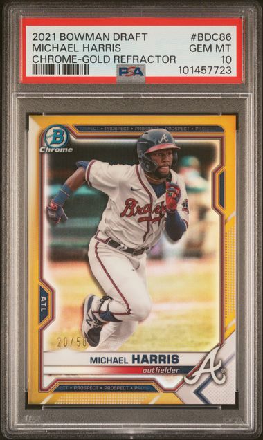 2021 Bowman Chrome Draft Gold Refractor #BDC86 Michael Harris #20/50 PSA 10