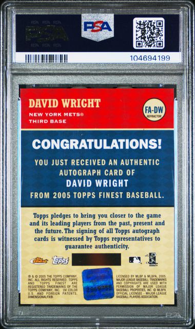 2005 Finest Autographs Refractor #FA-DW David Wright PSA 7 | Eastridge Sports Cards