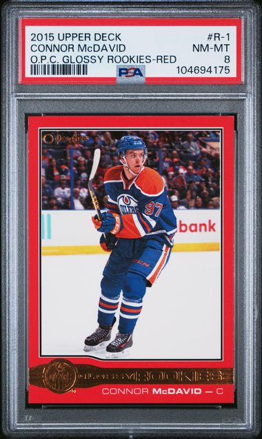 2015-16 O-Pee-Chee Glossy Rookies Red #R-1 Connor McDavid PSA 8 (Rookie) | Eastridge Sports Cards
