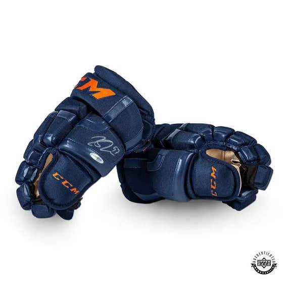 Connor McDavid Autographed Gloves (Oilers Navy CCM)