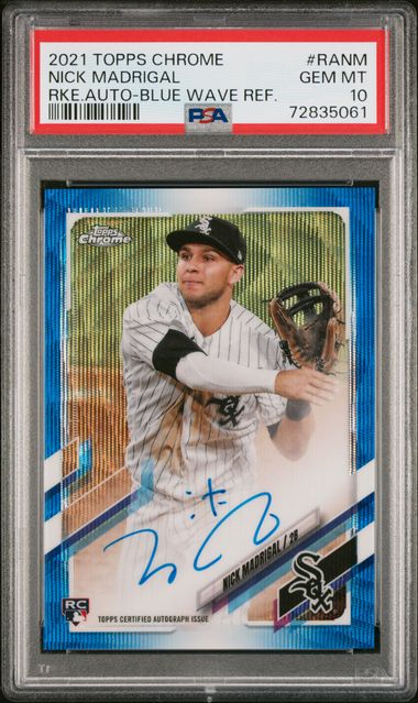 2021 Topps Chrome Rookie Autographs Blue Wave Refractors #RANM Nick Madrigal #033/150 PSA 10 (Rookie) | Eastridge Sports Cards