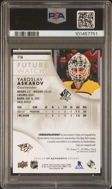 2023-24 SP Authentic #116 Yaroslav Askarov #525/999 PSA 9 (Rookie)
