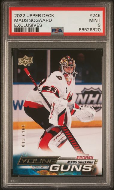 2022-23 Upper Deck Exclusives #245 Mads Sogaard #013/100 PSA 9 (Rookie)