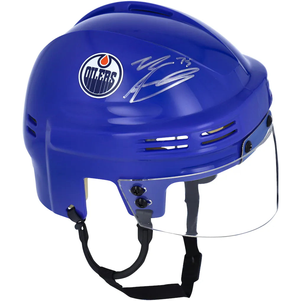 Evan Bouchard Autographed Edmonton Oilers Blue Mini Helmet (Fanatics Authentic)