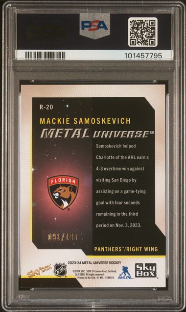 2023-24 Metal Universe '08-09 Rookie Retros Precious Metal Gems Red #R20 Mackie Samoskevich #091/100 PSA 6 (Rookie) | Eastridge Sports Cards