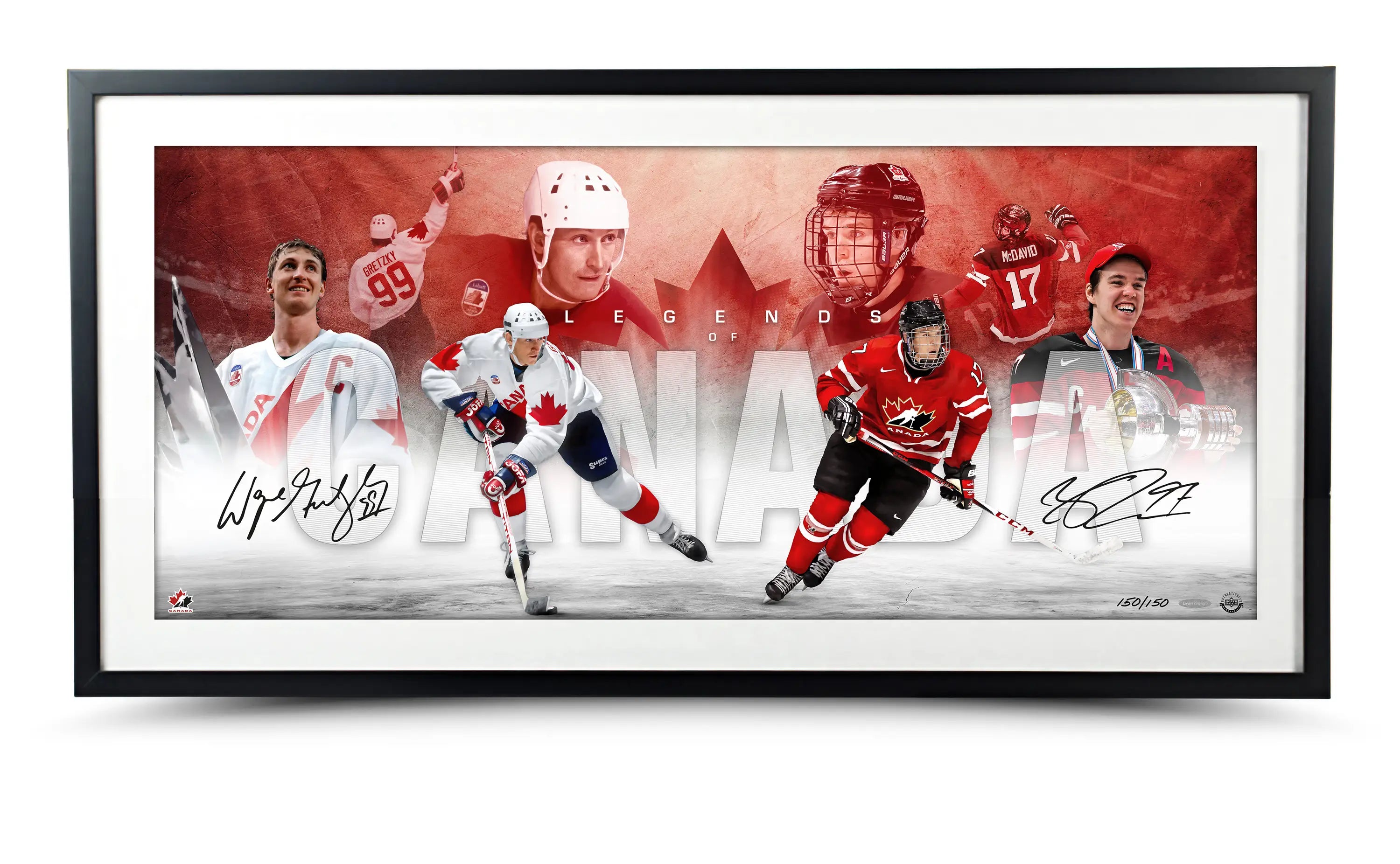 Wayne Gretzky and Connor McDavid Autographed Framed “Legends of Canada” 42x18 Limited Edition #/150 (Upper Deck Authenticated)