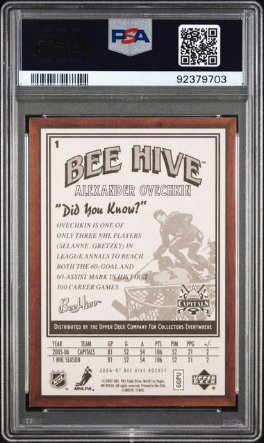 2006-07 Upper Deck Bee Hive Wood #1 Alexander Ovechkin PSA 8