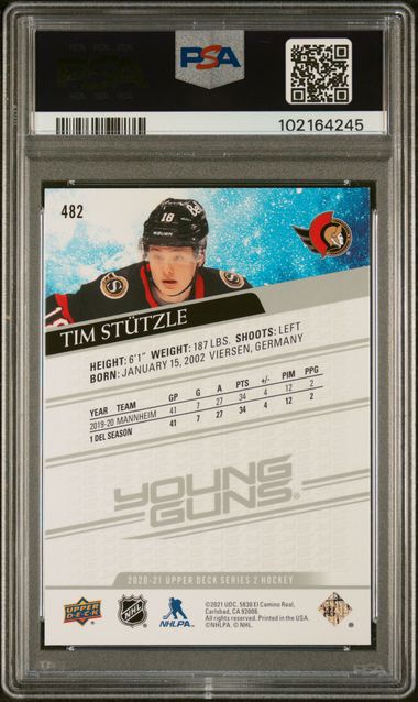 2020-21 Upper Deck #482 Tim Stutzle PSA 10 (Rookie)