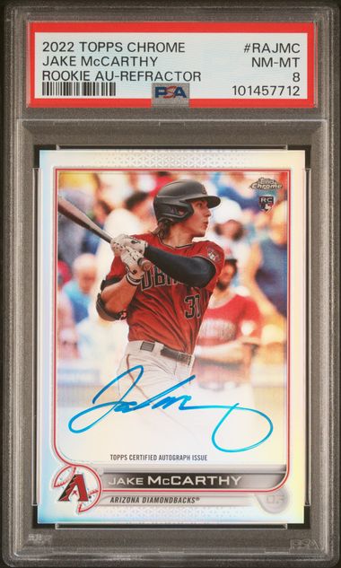 2022 Topps Chrome Rookie Autographs Refractors #RAJMC Jake McCarthy #008/499 PSA 8 (Rookie) | Eastridge Sports Cards