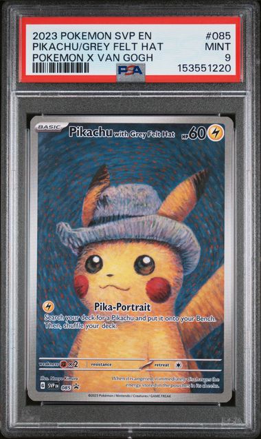 2023 Pokemon Pokemon x Van Gogh Promo #085 Pikachu with Grey Felt Hat PSA 9