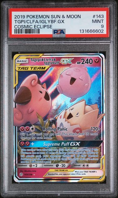 2019 Pokemon Cosmic Eclipse #143 Togepi & Cleffa & Igglybuff GX PSA 9
