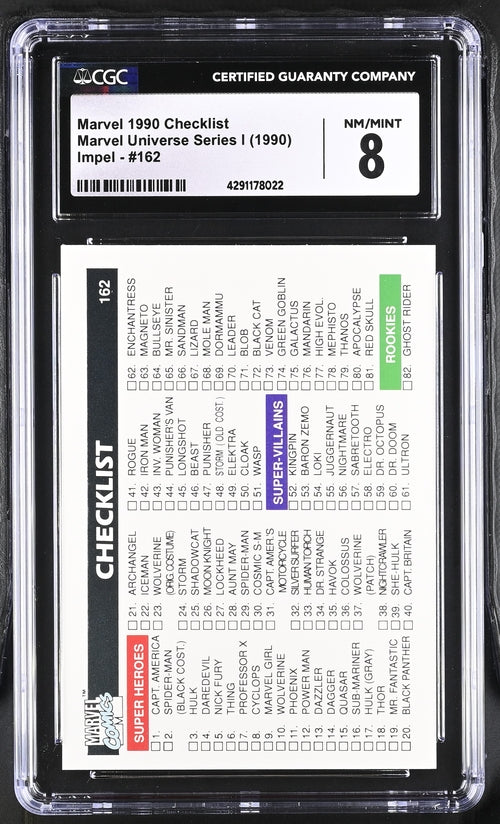 1990 Impel Marvel Universe Series 1 #162 Checklist CGC 8