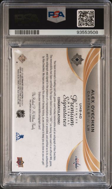 2021-22 Ultimate Collection Ultimate Premium Materials #UMSAO Alex Ovechkin #4/5 PSA 8