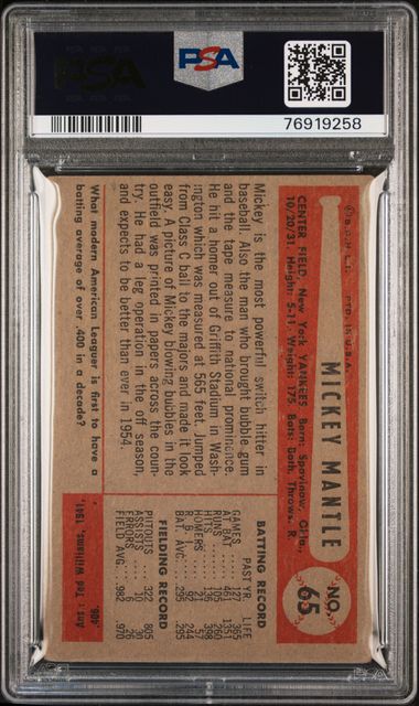 1954 Bowman #65 Mickey Mantle PSA 3