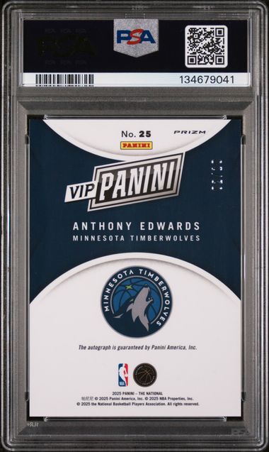 2025 Panini The National VIP Gold Pack Autograph #25 Anthony Edwards #02/10 PSA 9