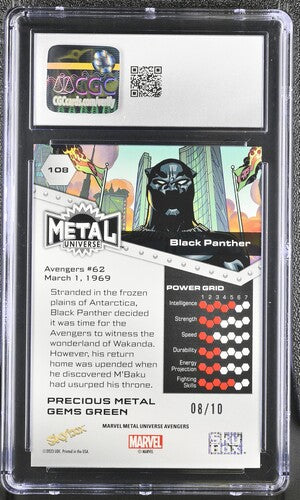 2024 Marvel Metal Universe Avengers Precious Metal Gems Green #108 Black Panther #08/10 CGC 8