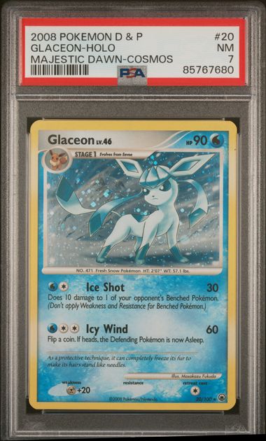 2008 Pokemon Majestic Dawn Cosmos #20 Glaceon- Holo PSA 7