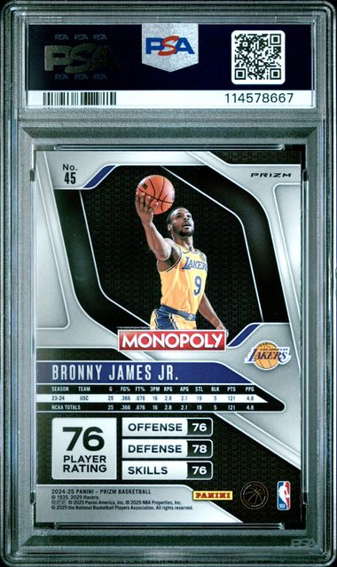 2024-25 Panini Prizm Monopoly Silver #45 Bronny James Jr. PSA 10 (Rookie)