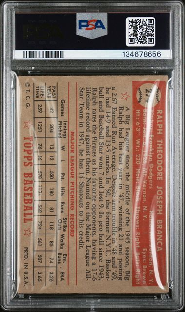 1952 Topps #274 Ralph Branca PSA 3