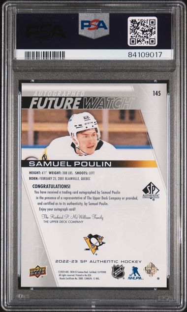 2022-23 SP Authentic #145 Samuel Poulin #252/999 PSA 9 (Rookie)