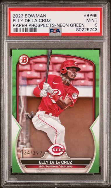 2023 Bowman Paper Prospects Neon Green #BP65 Elly De La Cruz #124/399 PSA 9