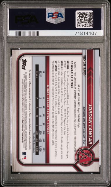 2022 Bowman Chrome Prospects Gold Shimmer Auto #CPAJLR Jordan Lawlar #05/50 PSA 10