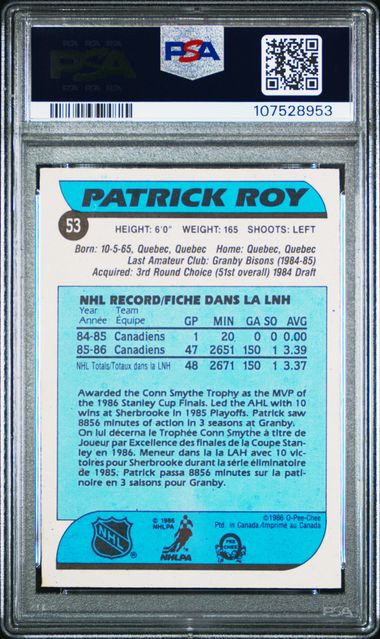 1986-87 O-Pee-Chee #53 Patrick Roy PSA 7 (Rookie) | Eastridge Sports Cards