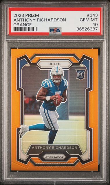 2023 Panini Prizm Orange Prizm #343 Anthony Richardson #098/249 PSA 10 (Rookie)