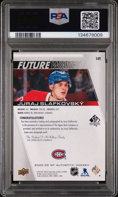 2022-23 SP Authentic #149 Juraj Slafkovsky #607/999 PSA 10 (Rookie)