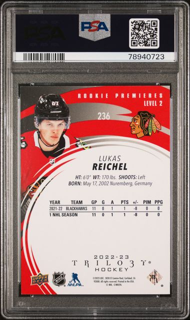 2022-23 Upper Deck Trilogy Red #236 Lukas Reichel #11/49 PSA 10 (Rookie)