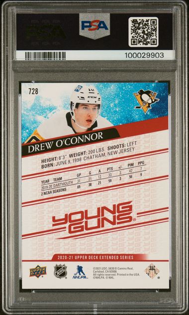 2020-21 Upper Deck UD Exclusives #728 Drew O'Connor #037/100 PSA 10 (Rookie)
