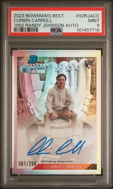2023 Bowman's Best '92 Bowman by Randy Johnson Autographs #92RJACC Corbin Carroll #001/250 PSA 9 (Rookie) | Eastridge Sports Cards