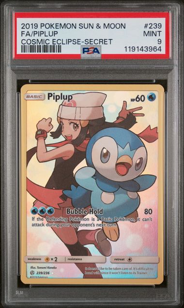 2019 Pokemon Cosmic Eclipse #239 Piplup- Full Art PSA 9