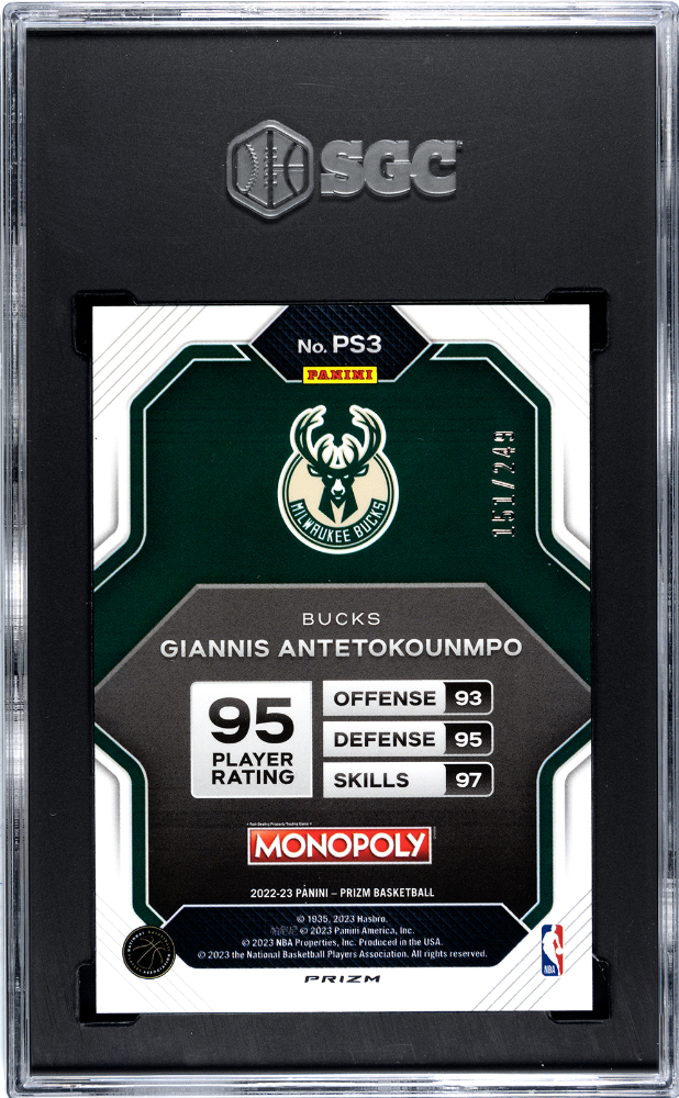2022-23 Panini Prizm Monopoly Prizm All-Stars Brown Prizm #PS3 Giannis Antetokounpo #151/249 SGC 9.5